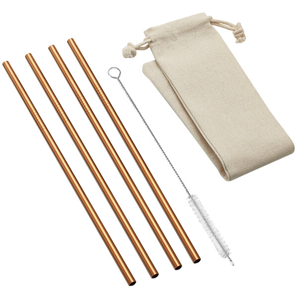A set of Outset copper reusable straws in a bag.