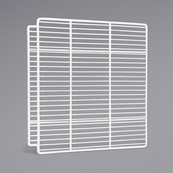 A white metal grid with a grey background.