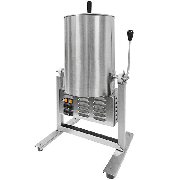 A Cretors 12 oz. popcorn caramelizer on a stand with a handle.