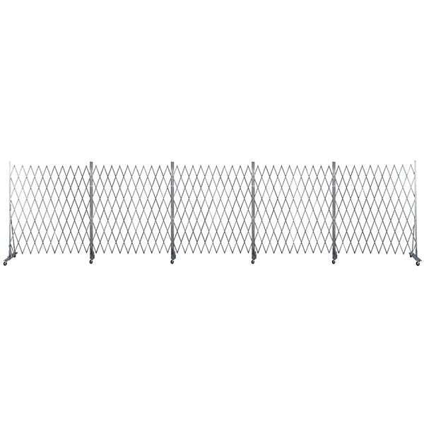 A close-up of a silver Versare Lock-N-Block collapsible security gate.
