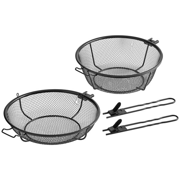 A black wire Outset grill basket with removable handles.