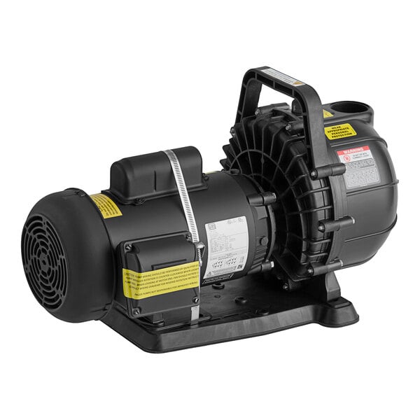 A black Pacer Pumps self-priming pump with a yellow label.