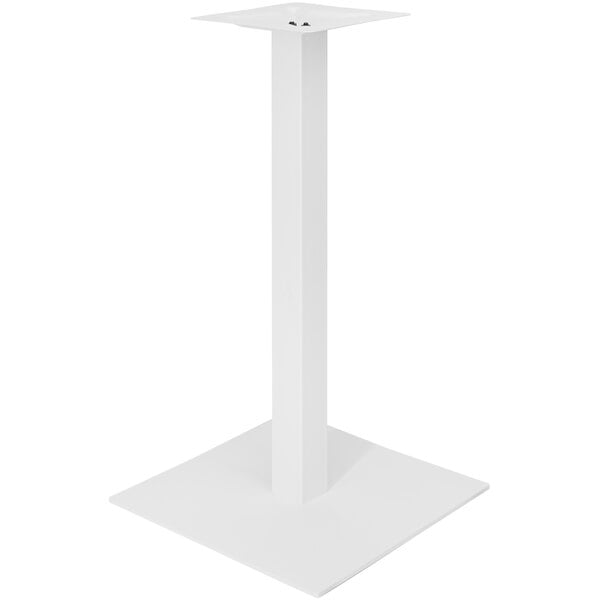 A white square table base with a white pole.