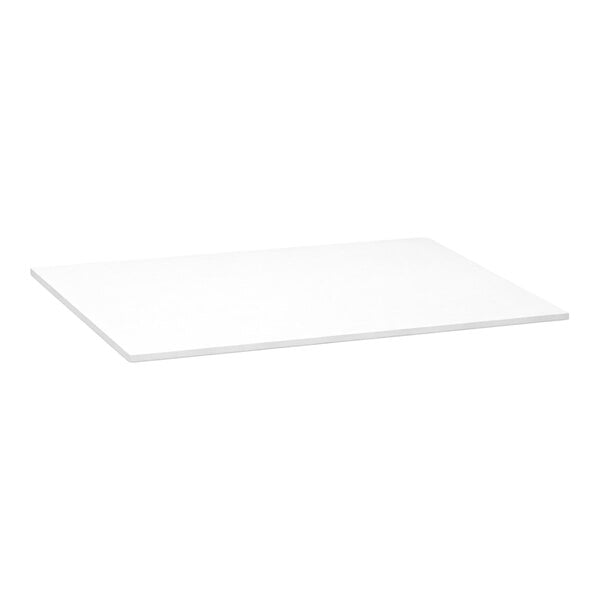 A rectangular white bottom shelf designed for a merchandising table.