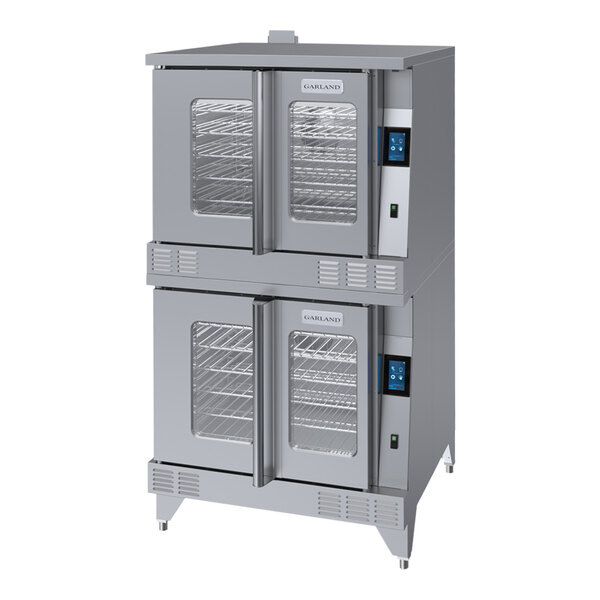 A large stainless steel industrial oven with two glass doors.