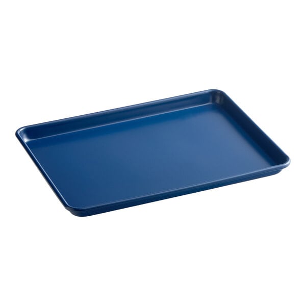 Baker's Lane Half Size 18 Gauge Non-Stick 13" x 18" Dark Blue Wire in Rim Aluminum Bun / Sheet Pan / Tray