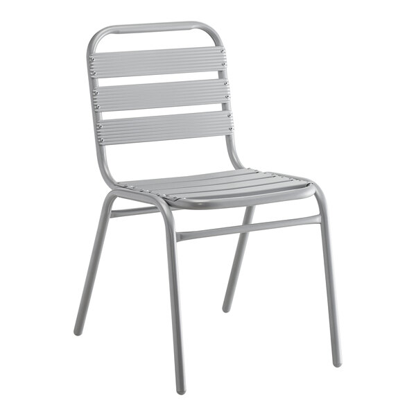 a grey chair with metal legs