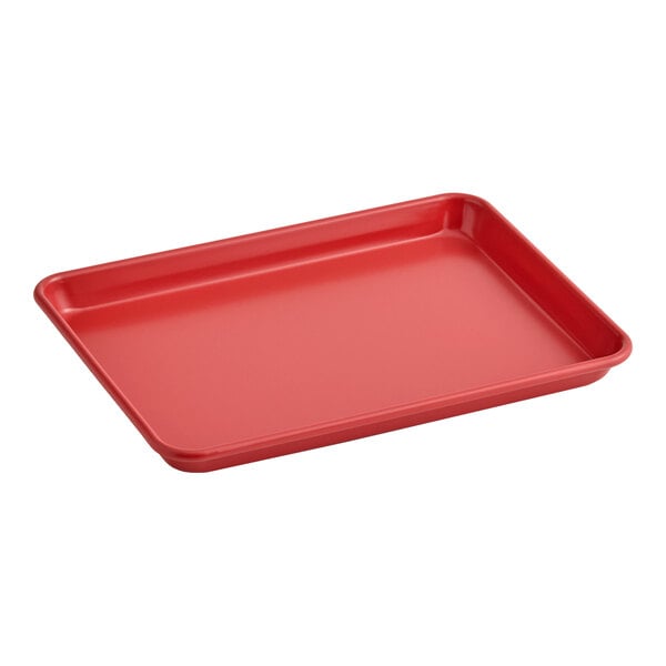 Baker's Lane Quarter Size 19-Gauge Non-Stick 9 1/2" x 13" Red Wire in Rim Aluminum Bun / Sheet Pan / Tray