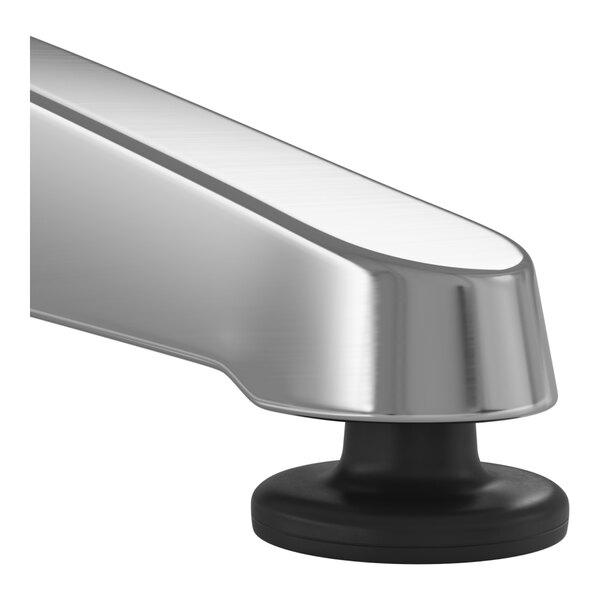 A close-up of a Lancaster Table & Seating chrome table.