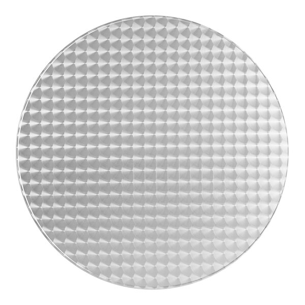 A close-up of a Lancaster Table & Seating round metal table top with a pattern on it.
