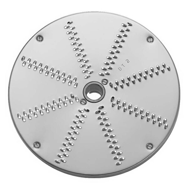 A circular metal Sirman grating disc with holes.