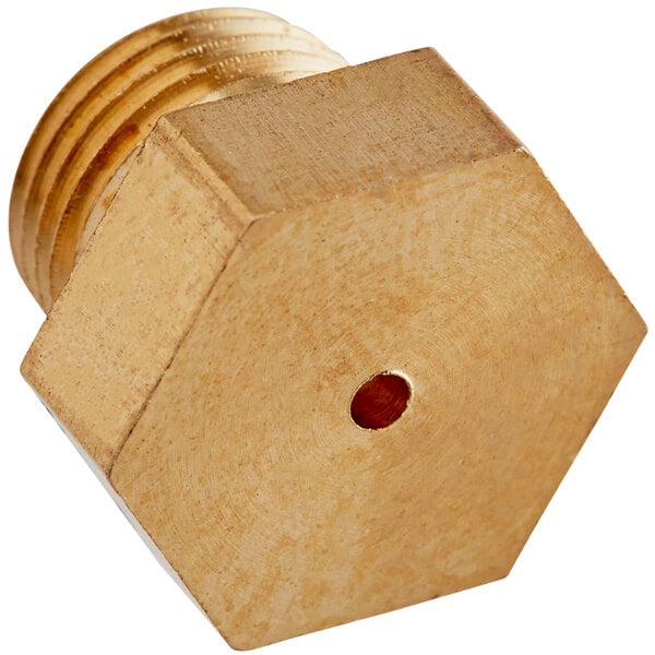 A gold hexagonal brass orifice for a Cooking Performance Group fryer.