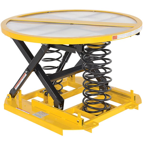 a yellow and black metal table