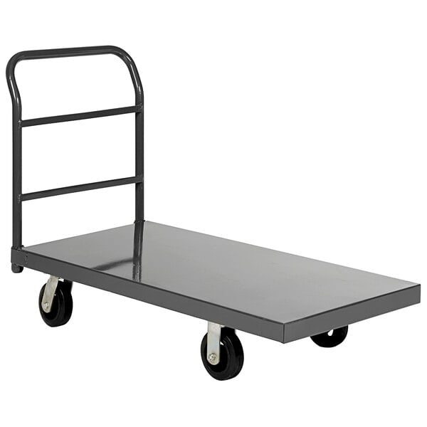 a gray cart with black wheels