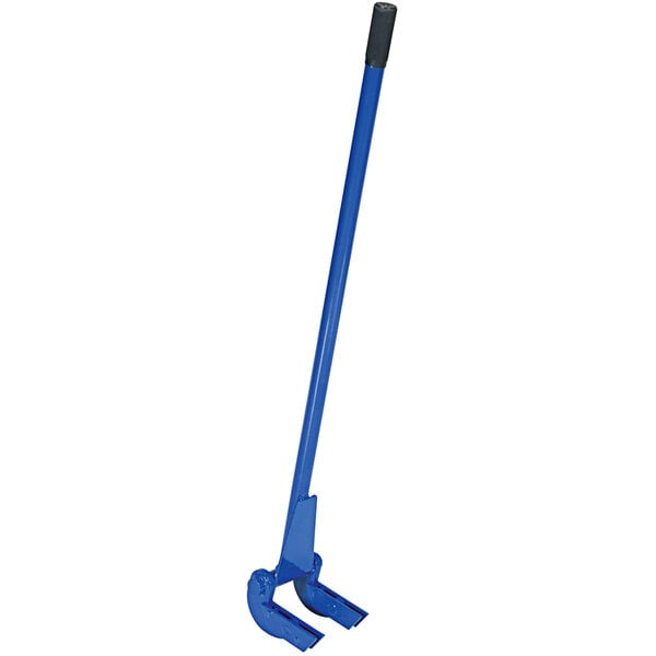 A blue metal Vestil pallet buster with a black handle.