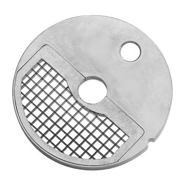 A circular metal Sirman 3/8" Dicing Grid with holes.