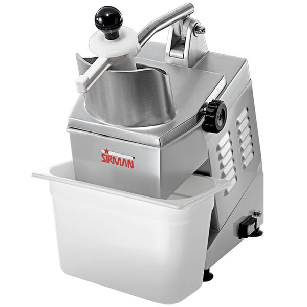 A Sirman continuous feed food processor with a bowl.