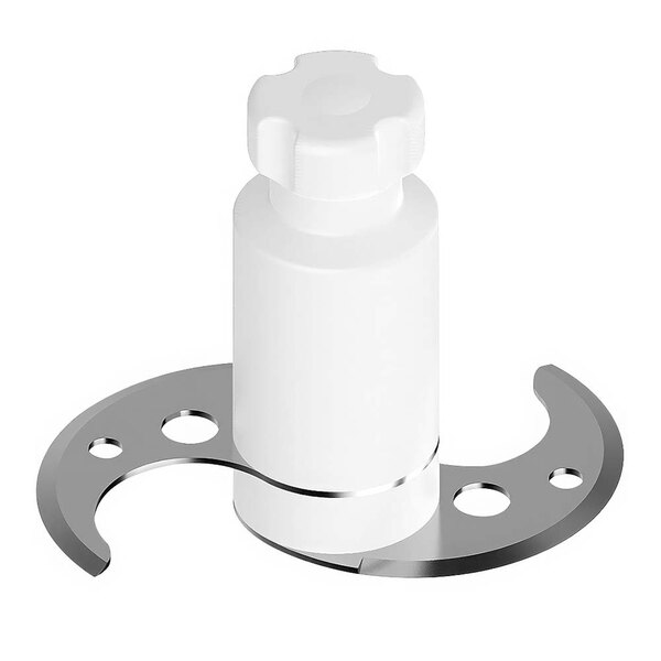 A white plastic bottle with a metal cap on a metal object.