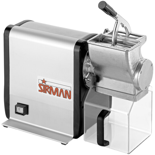 A silver and black Sirman electric hard cheese grater.