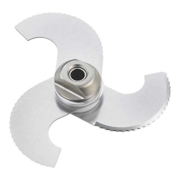 A metal hub with three serrated blades designed for a Katana 12 PTO bowl cutter.