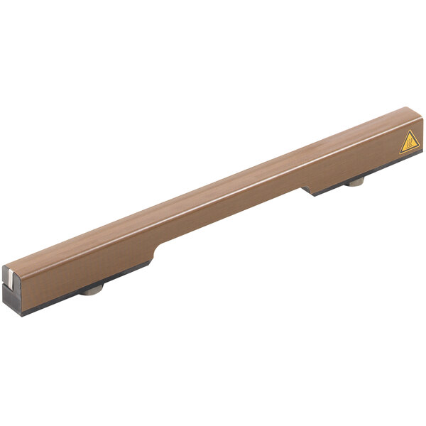 A brown metal seal bar with black metal handles.