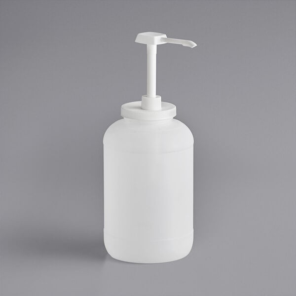 A white plastic bottle with a pump.