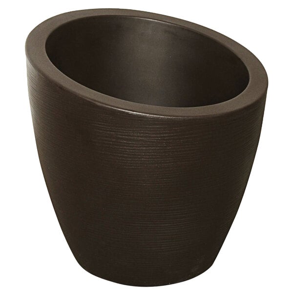 An espresso planter with a brown rim on a white background.