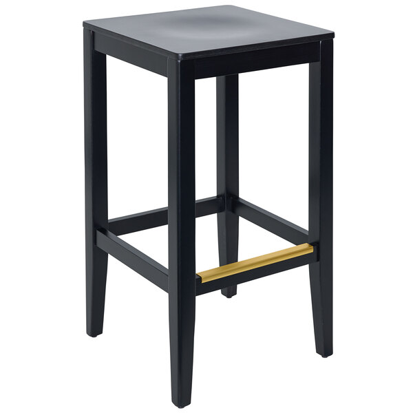 A black BFM Seating barstool with a wood seat.