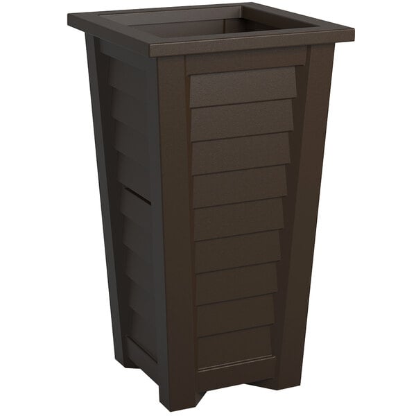 An espresso brown rectangular plastic planter with a square top.