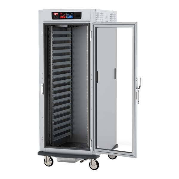 A grey Metro C5 holding cabinet with a clear door.