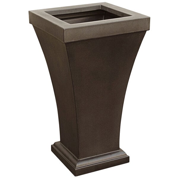 A rectangular brown planter with a square top and base.