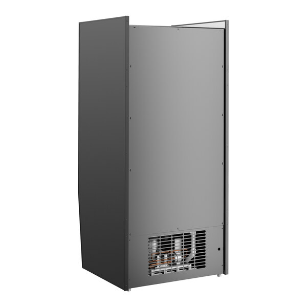 A black and white Structural Concepts refrigerated air curtain merchandiser with a door open.