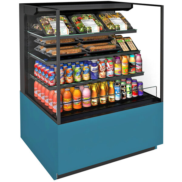 A Structural Concepts Reveal refrigerated display case with food and drinks.