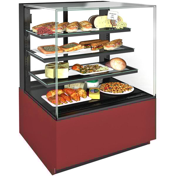 a display case with food on it