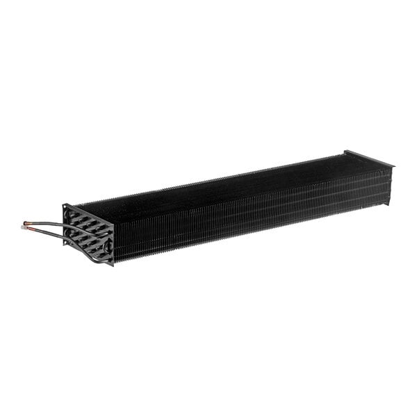 A black rectangular Avantco evaporator coil with wires.