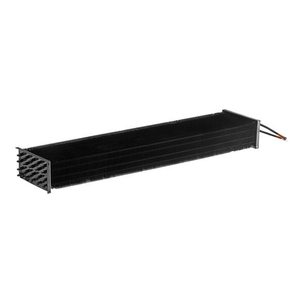 An Avantco evaporator coil, a black rectangular object with wire on a white background.