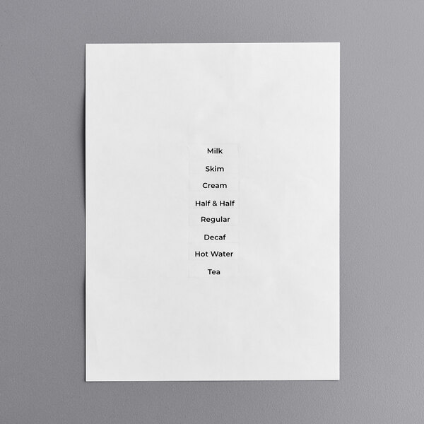 CARAFE STICKER, CLEAR 1"X.25", 8"X11" SHEET