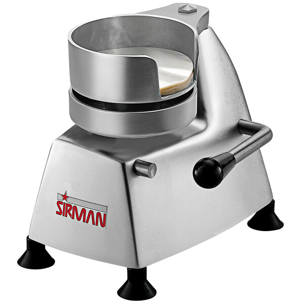 A Sirman hamburger patty press on a white background.