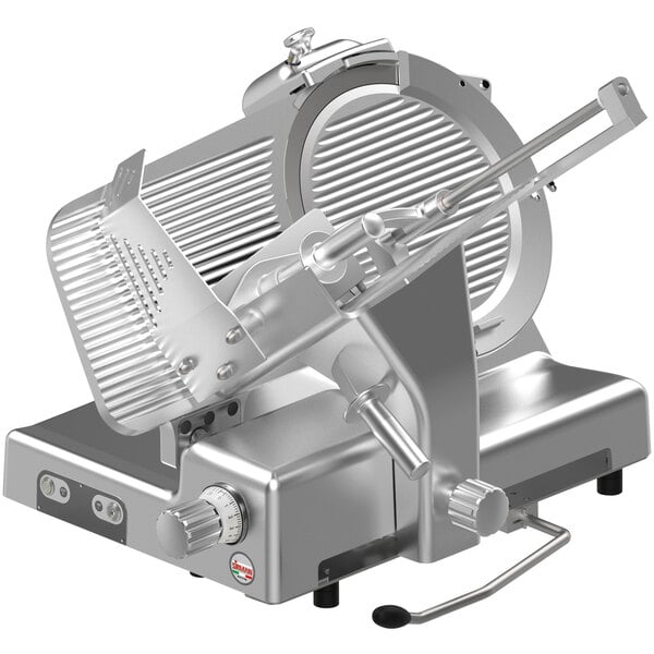 A Sirman heavy duty meat slicer with a round metal blade.