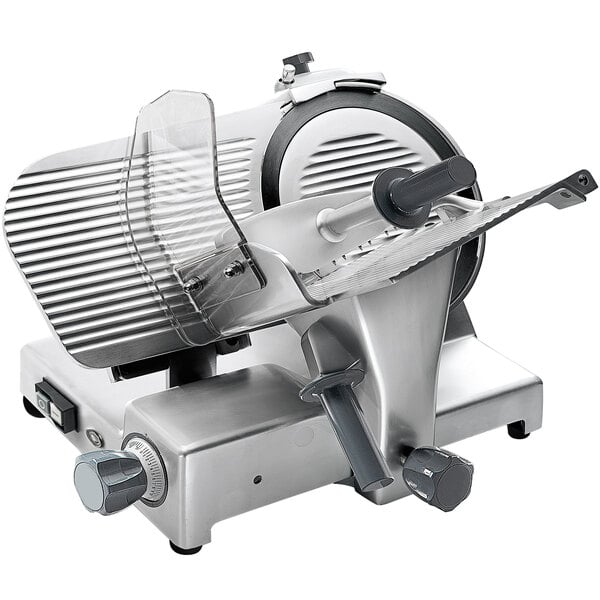 a silver slicer with a transparent cover