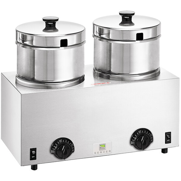 Server 81200 Double 5 Qt. Soup Warmer with Hinged Lids 120V, 1000W