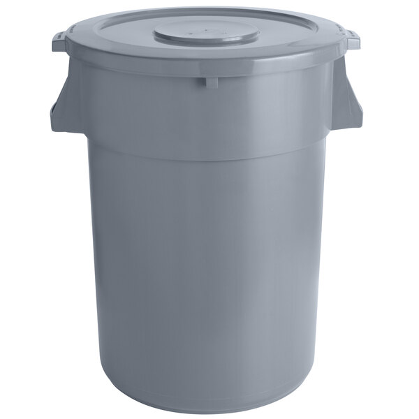 A gray plastic round ingredient storage bin with a lid.