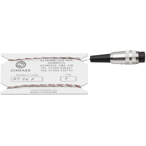 A white card with a silver and black Comark Type-T Flexible Wire Air Probe.