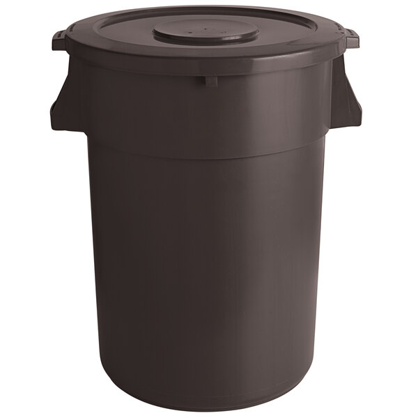 A black plastic round ingredient storage bin with a lid.