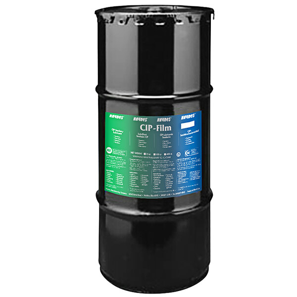 A black container of Haynes 13 CIP-Film Low Temperature Lubricating Grease with a green label.