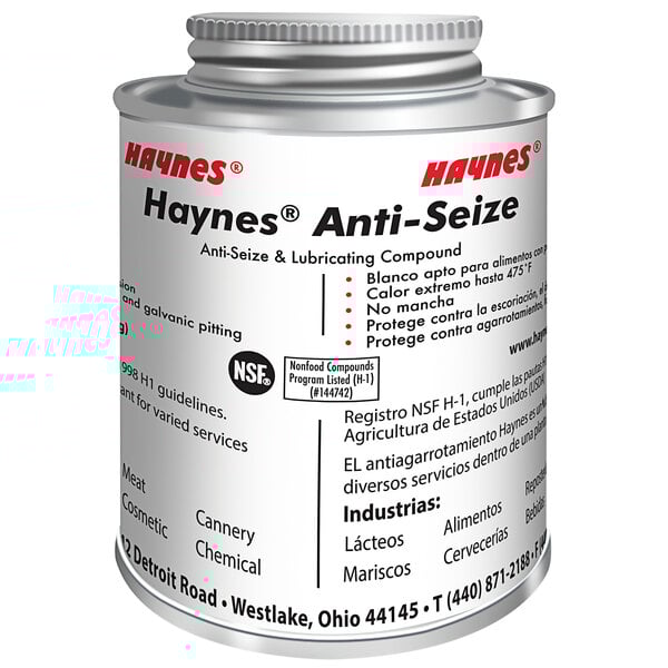 A white container of Haynes 49 Anti-Seize with black and red text.