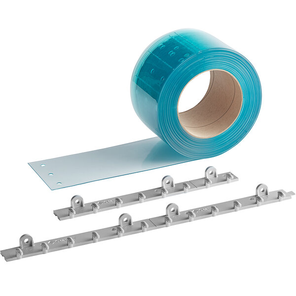 a roll of blue plastic