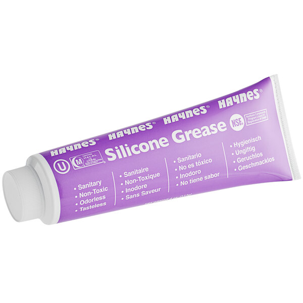 A purple tube of Haynes Synthetic Lubricating Silicone Grease with white text.