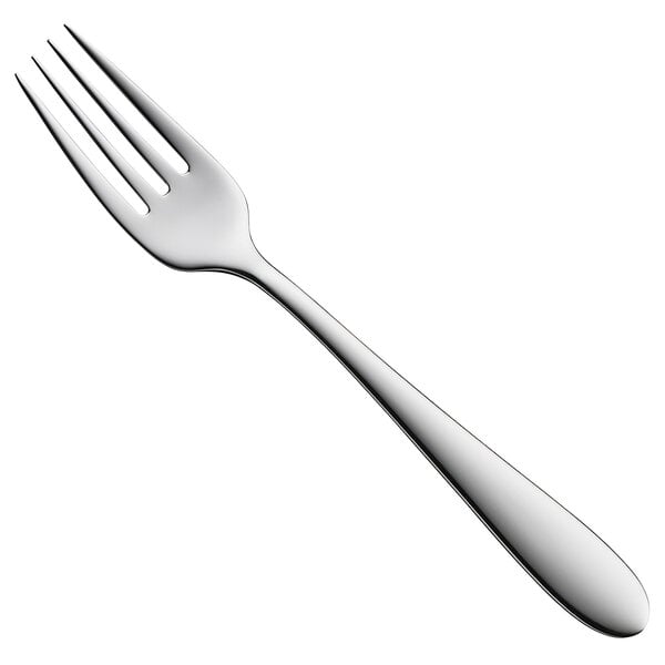 A close-up of a WMF by BauscherHepp Sara stainless steel table fork.