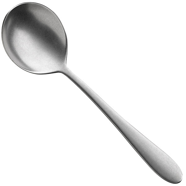 A WMF by BauscherHepp Sara stainless steel soup spoon with a silver handle.